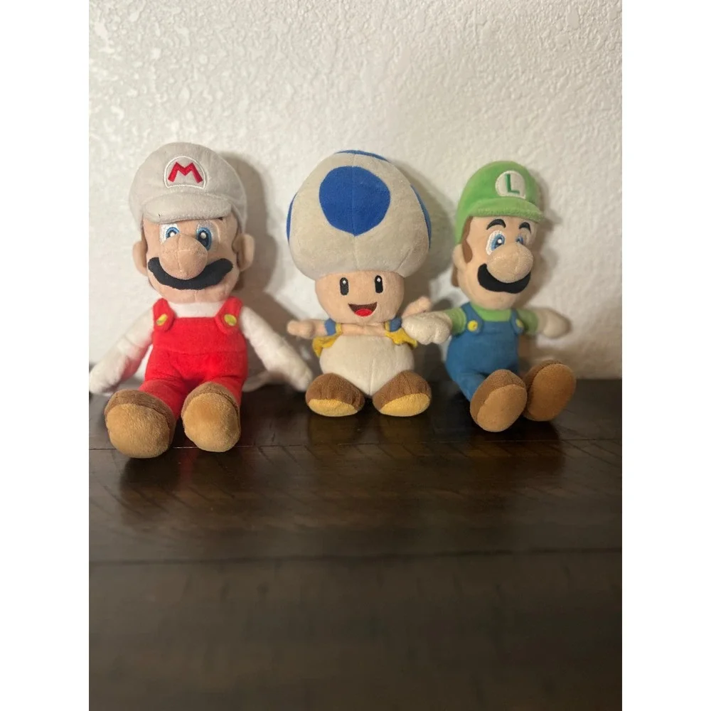 Nintendo Super Mario Plush Lot Fire Mario Luigi Toad Stuffed Animal Toy Figures